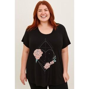 Torrid Super Soft Black Floral Graphic T-Shirt Plus‎ Size Top